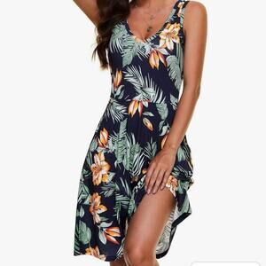 Huhot blue floral Midi sleeveless dress size M with pockets